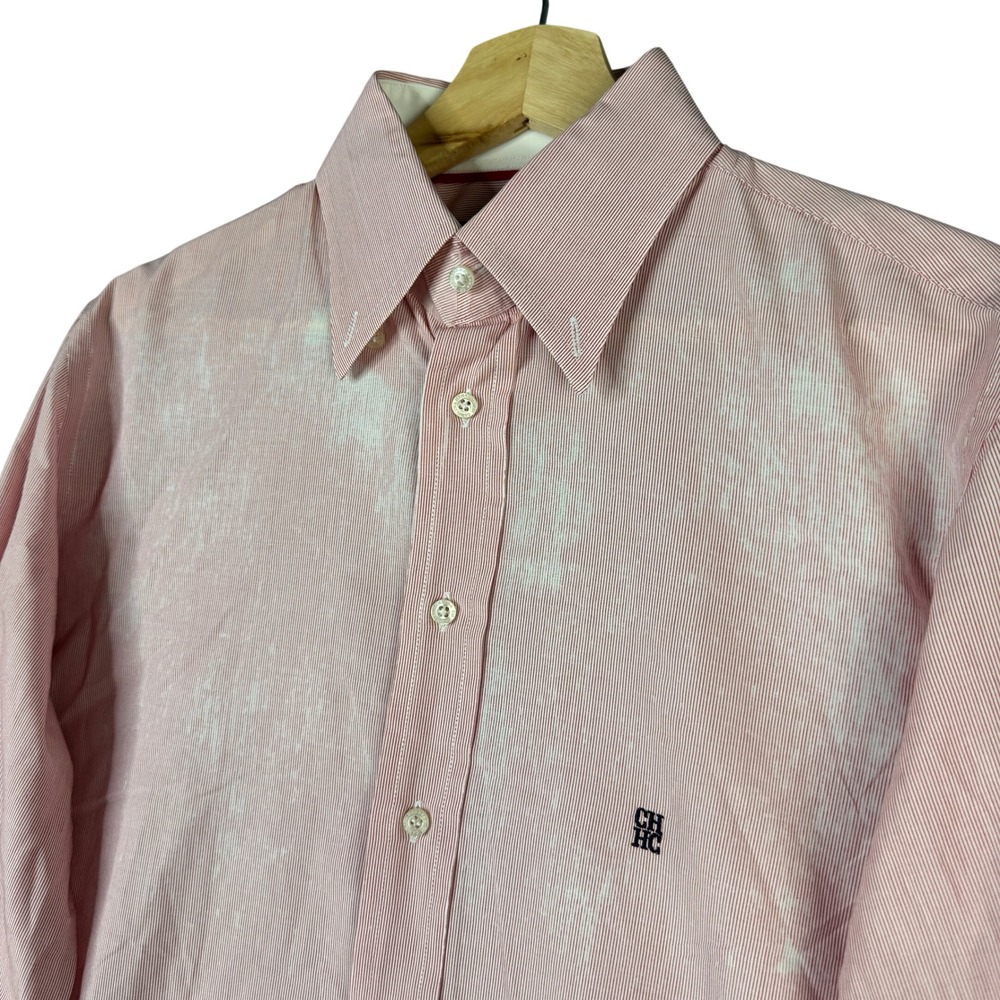 Carolina Herrera Mens Micro Stripe Button Down Shirt Red White Size 15 V425-CH